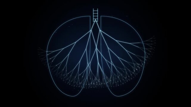 Abstract digital neural network animation: glowing data tree structure and connectivity concept