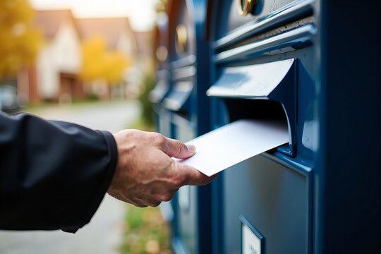 Photography inspiration: Macro shot of a postal worker's hand depositing a letter into a mailbox.