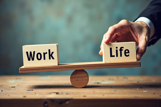 The Significance of Balancing Work and Life: A Creative Visualization of a Businessman's Hand on a Seesaw of Blocks