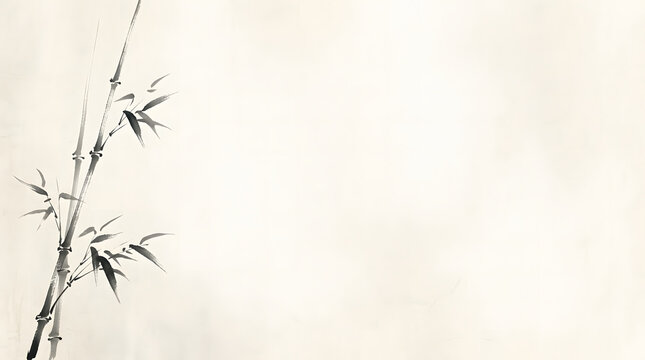 Minimalist bamboo sumi-e style ink wash illustration