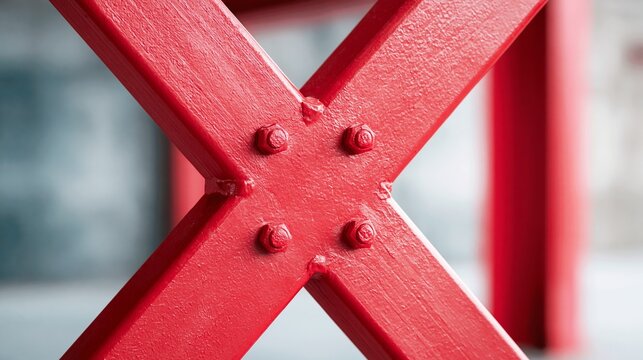 Close-up of red metal structural joint