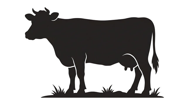 Black silhouette cow standing on grassy field