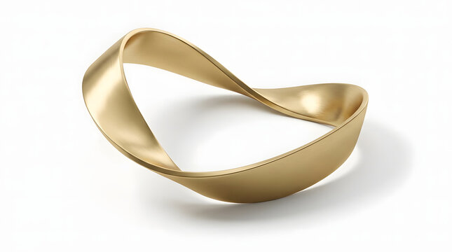 Single matte gold mobius strip sculpture isolated on white background with sculpture abstract infinity