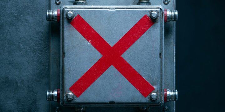 Metal electrical box with red cross