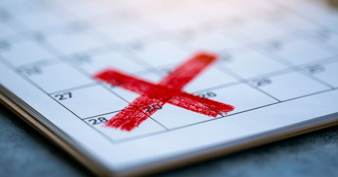Calendar date marked with red cross