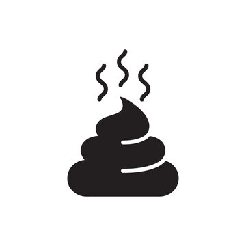 Minimalist black silhouette icon of a steaming pile of excrement representing waste or bad smell on white background