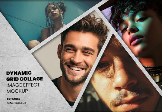 Dynamic Grid Collage Image Effect Mockup