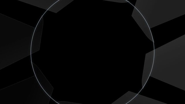 Abstract geometric circle frame with dark shards and sharp angular shapes on black background for modern graphic design