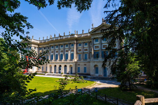 Garden-side facade of the Villa Reale, housing the Galleria d&rsquo;Arte Moderna in Milan