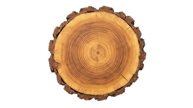 Round wooden tree trunk cross section isolated on transparent background