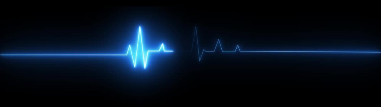 Neon orange electrocardiogram line on black background with flatline heart rate pulse