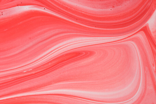 Minimalist abstract fluid art with smooth pastel red and white marble wave patterns.