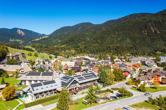 Kranjska Gora Panorama in Slovenia &ndash; Alpine Town and Julian Alps Mountain Landscape