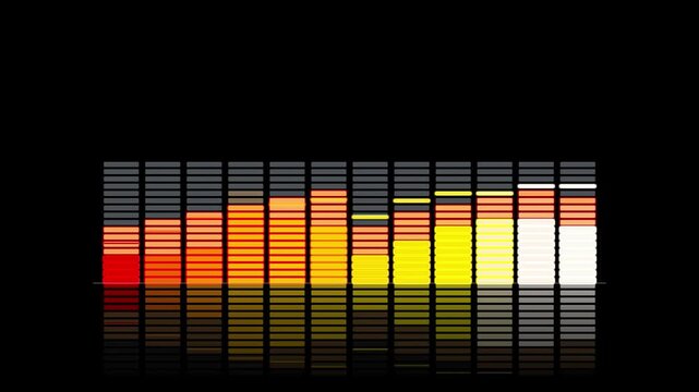LED Audio Spectrum Equalizer Glowing Sound Waves Music Visualizer on Black Background Loop