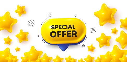 Obraz na płótnie Canvas Special offer winner banner with 3d stars. Golden stars banner. Special offer 3d bubble banner. Yellow chat text box. Price tag icon. Review rate background. Vector