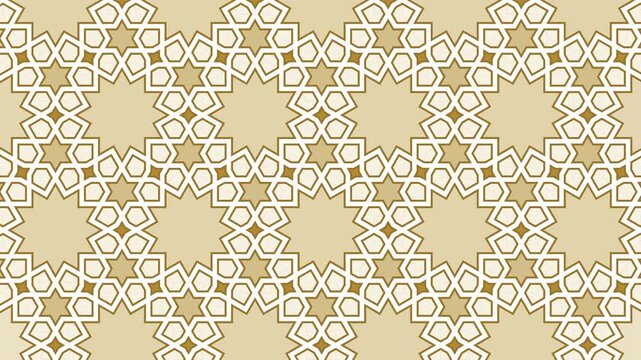 Ivory and gold Islamic rosette pattern building itself seamless loop
