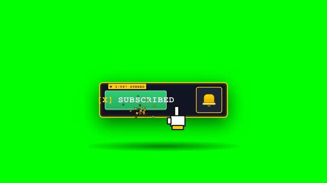 A 10-second 4K 60fps arcade gamified 3D animation of a vibrant red pixelated arcade push-button pressed by an 8-bit gamer glove, popping up a glowing LEVEL UP badge as a golden game bell rings and pix