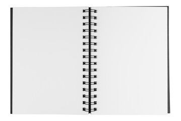 Blank open vertical spiral notebook with empty plain white sheets isolated on white background. Top view portrait sketchbook mockup template for art, drawing and drawing designs © Minakryn Ruslan 