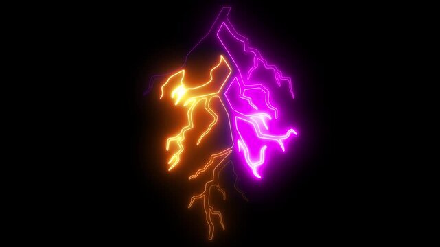 Neon lightning bolt animation: dual color electric discharge overlay for motion electricity