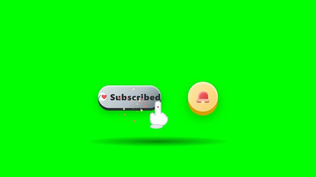 A 10-second 4K 60fps cute claymorphism 3D animation of a pastel red subscribe button squished by a cartoon chubby glove pointer, triggering a jiggling clay bell and floating marshmallow heart and star