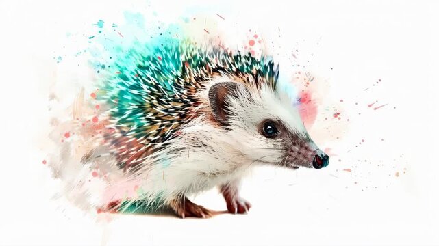 Artistic Hedgehog with Colorful Spines and Splatter Effect
