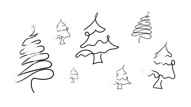 Minimalist line art Christmas trees drawing video footage with continuous stroke design and motion