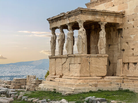The Famous Porch of the Maidens Caryatids at the Erechtheion Temple in Athens