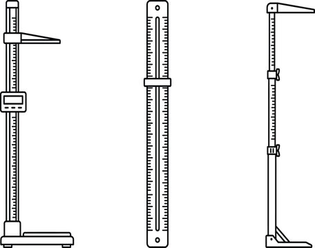 Set of medical height measuring stadiometer icons with digital and mechanical scales in a clean black and white line style