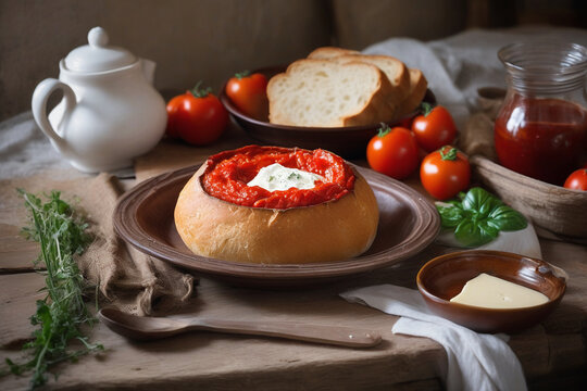fresh bread and tomato plate