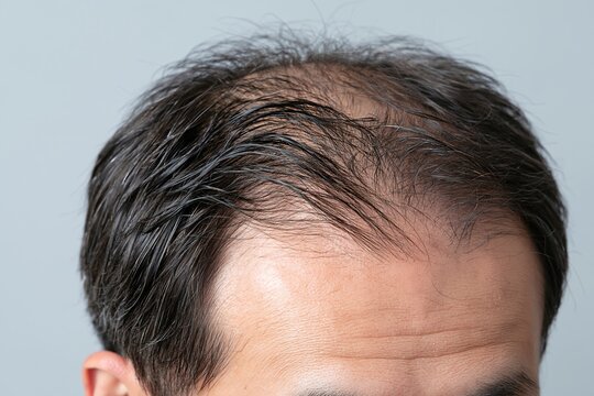 薄毛の悩みを抱える男性の頭頂部と生え際が気になる頭皮
