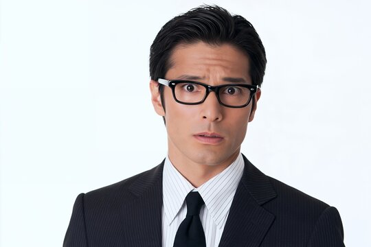 ビジネスでトラブル発生困惑した表情の眼鏡をかけた日本人男性