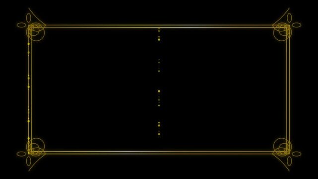 Gold deco frame overlay with animated glowing particles for luxury wedding invitations and event titles