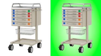 Medical supply cart with storage drawers and basket © Rd