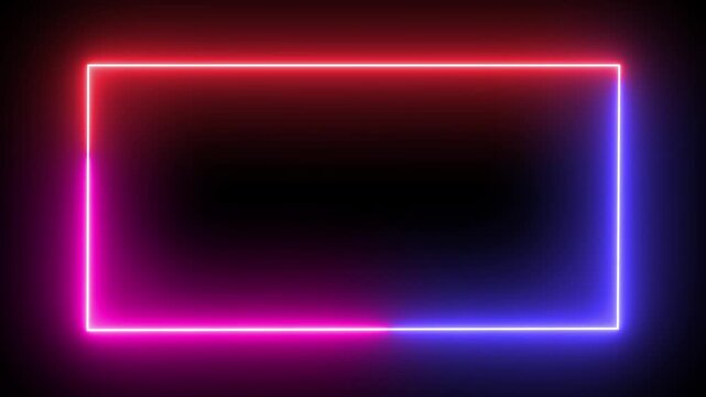 Neon glowing rectangular frame with vibrant blue, pink, and red light effects on a dark background
