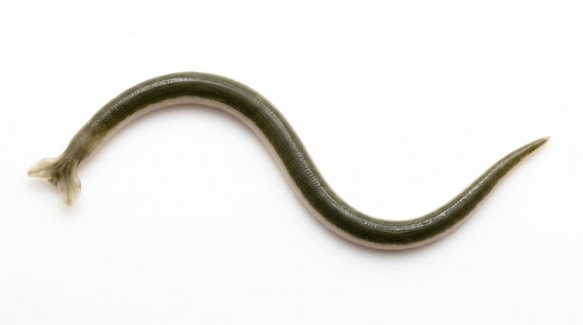 Ribbon worm (5)Parasite moves in a serpentine motion against a plain white background for scientific documentation purposes.