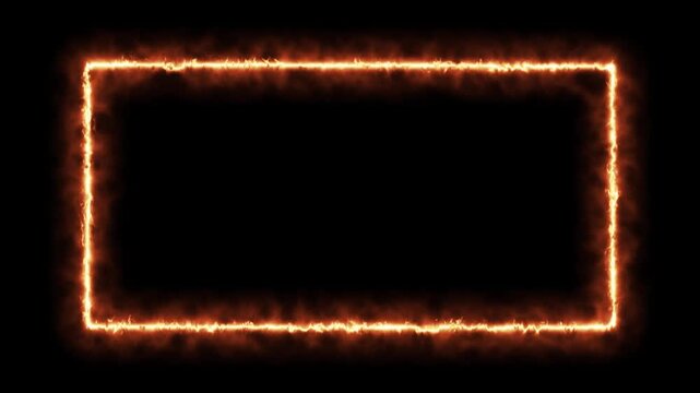 A rectangular frame made of glowing orange fire against a solid black background