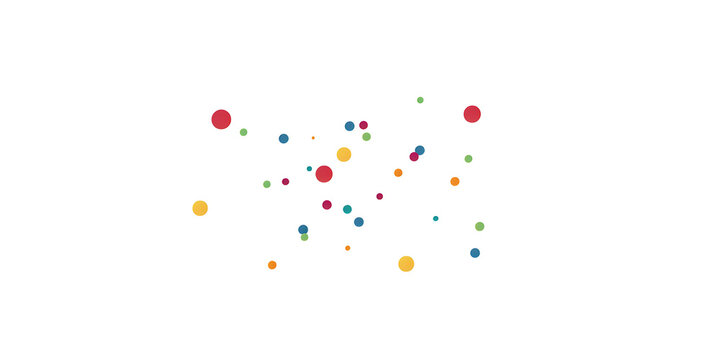 Colorful small circles floating in a clean white background with copy space for design