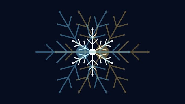 Elegant geometric snowflake kaleidoscope mirror effect. This seamless loop brings premium luxury to winter cosmetics marketing, corporate holiday cards, and abstract seasonal art.