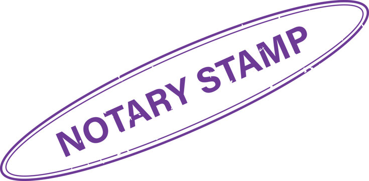 An oval purple rubber stamp with the text notary stamp, isolated on a white background, for business