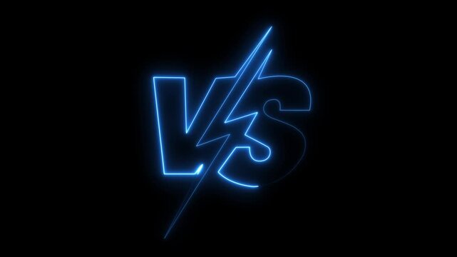 glowing neon VS versus bars icon animation on black background. Versus vs bars icon. blue color vs game match team challenge sign symbol. neon versus for sports and fight competition. game concept.