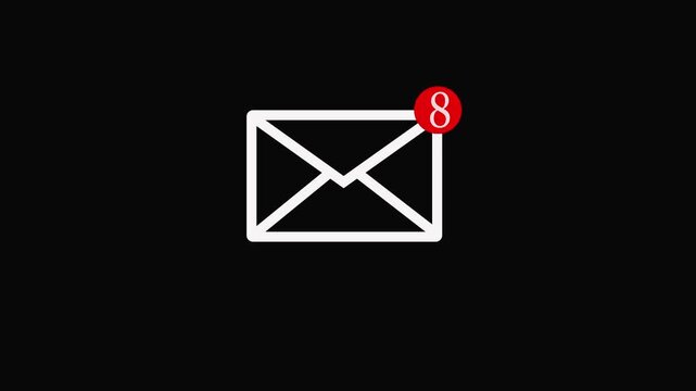 8 message box shape icon animation video notice receive massage animated sign symbol. Message mail box,  on black background.