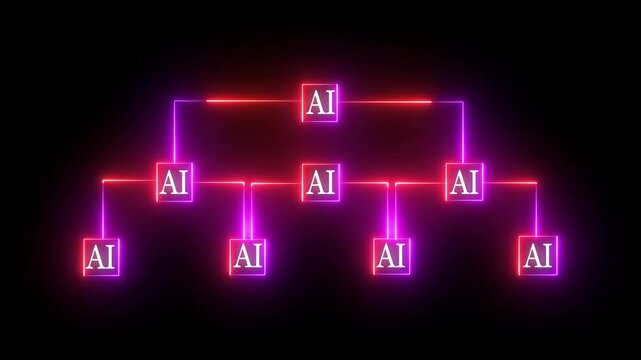 Ai tools or neon box. function for Agentic AI black background. Multi agent AI systems, Automate daily Tasks Smart AI solutions improve efficiency, 