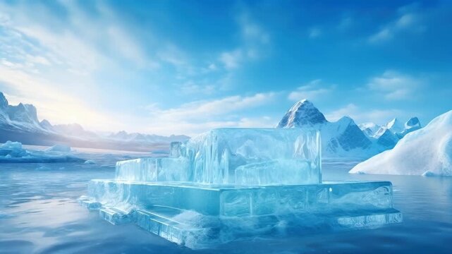 Tiered Crystal Ice Block in a Vast Arctic Landscape