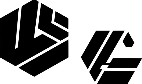 Bold geometric hexagon logo mark design with angular interlocking panel segments in solid and exploded deconstructed styles in clean black vector style for modern sports tech and brand identity design