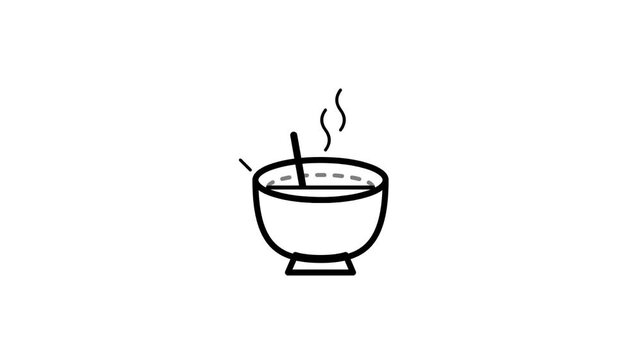 Minimalist hand-drawn animation of a steaming hot bowl of soup