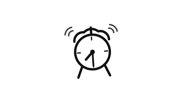 Minimalist hand-drawn alarm clock icon ringing with motion
