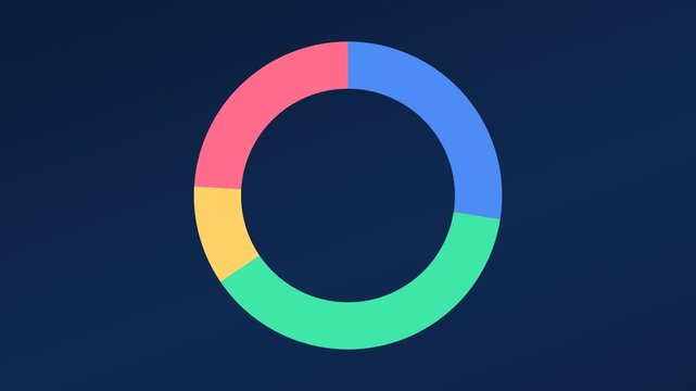 Animated donut pie chart without text or numbers, blank navy business infographic template 4K