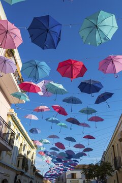 Umbrellas Street in Pula, Sardinia, Italy