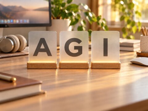 AGI artificial general intelligence blocks on a sunlit desk