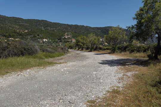 Agios Dimitrios, white pebbled beach, located on the eastern side of Alonnisos, Greece